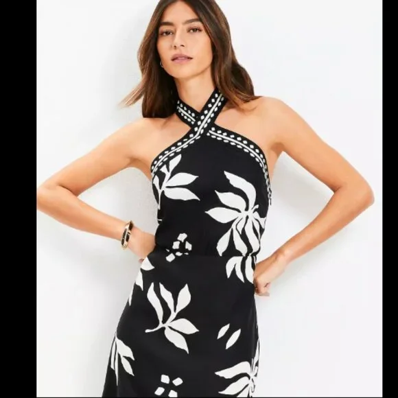 ANN TAYLOR LOFT LINEN BLEND FERN HALTER DRESS BLACK MINI NWOT $110 4 - Picture 2 of 9